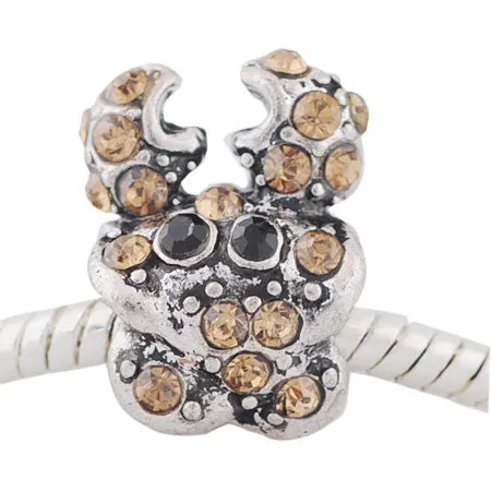 Crab with Crystals Spacer Bead For Snake Chain Bracelet (Topaz)