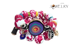 Cranberry Red & Rainbow Chunky Boho Charm Bracelet