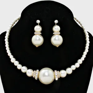 Cream Chunky Pearl Wedding Necklace Set | Bridal Jewelry | 157813