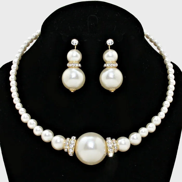 Cream Chunky Pearl Wedding Necklace Set | Bridal Jewelry | 157813