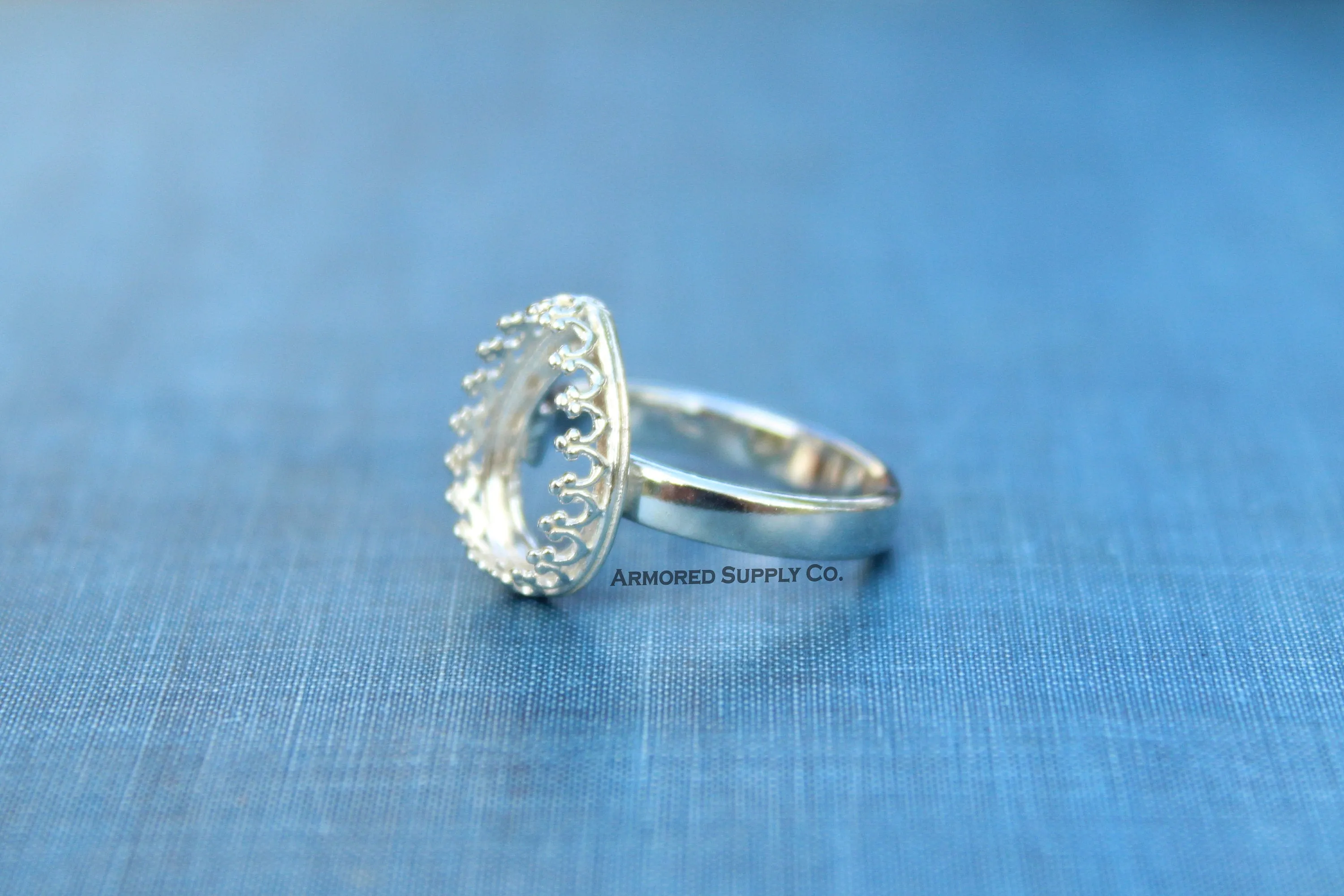 Crown Pear Tear Drop Bezel Comfort Ring Band Silver