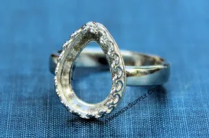 Crown Pear Tear Drop Bezel Comfort Ring Band Silver