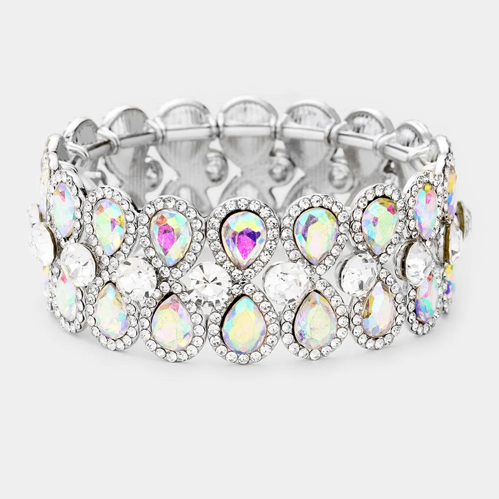 Crystal AB Teardrop Stretch Pageant Bracelet | Prom Bracelet | 446828