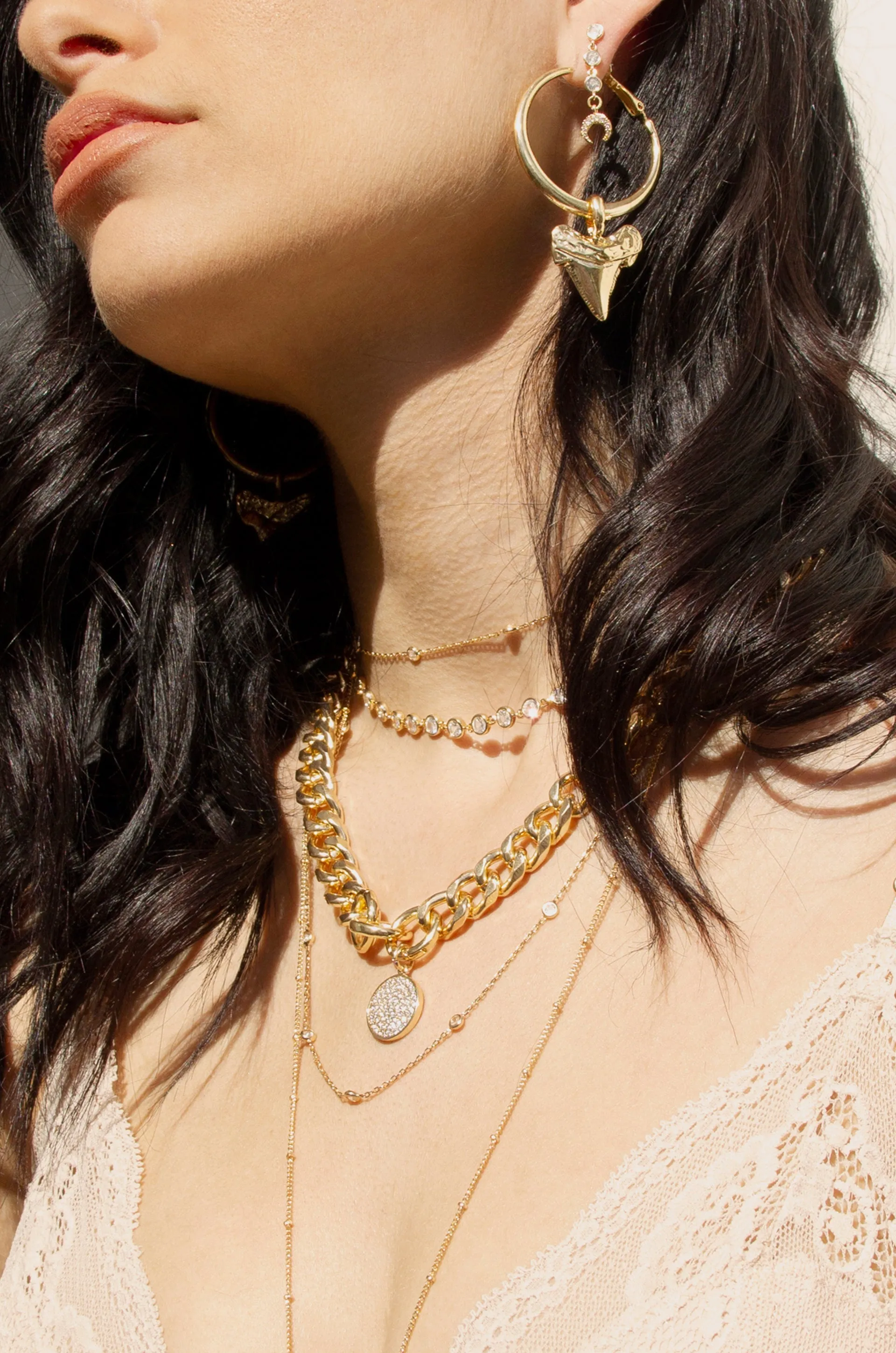 Crystal Disc Charm and Chain Necklace