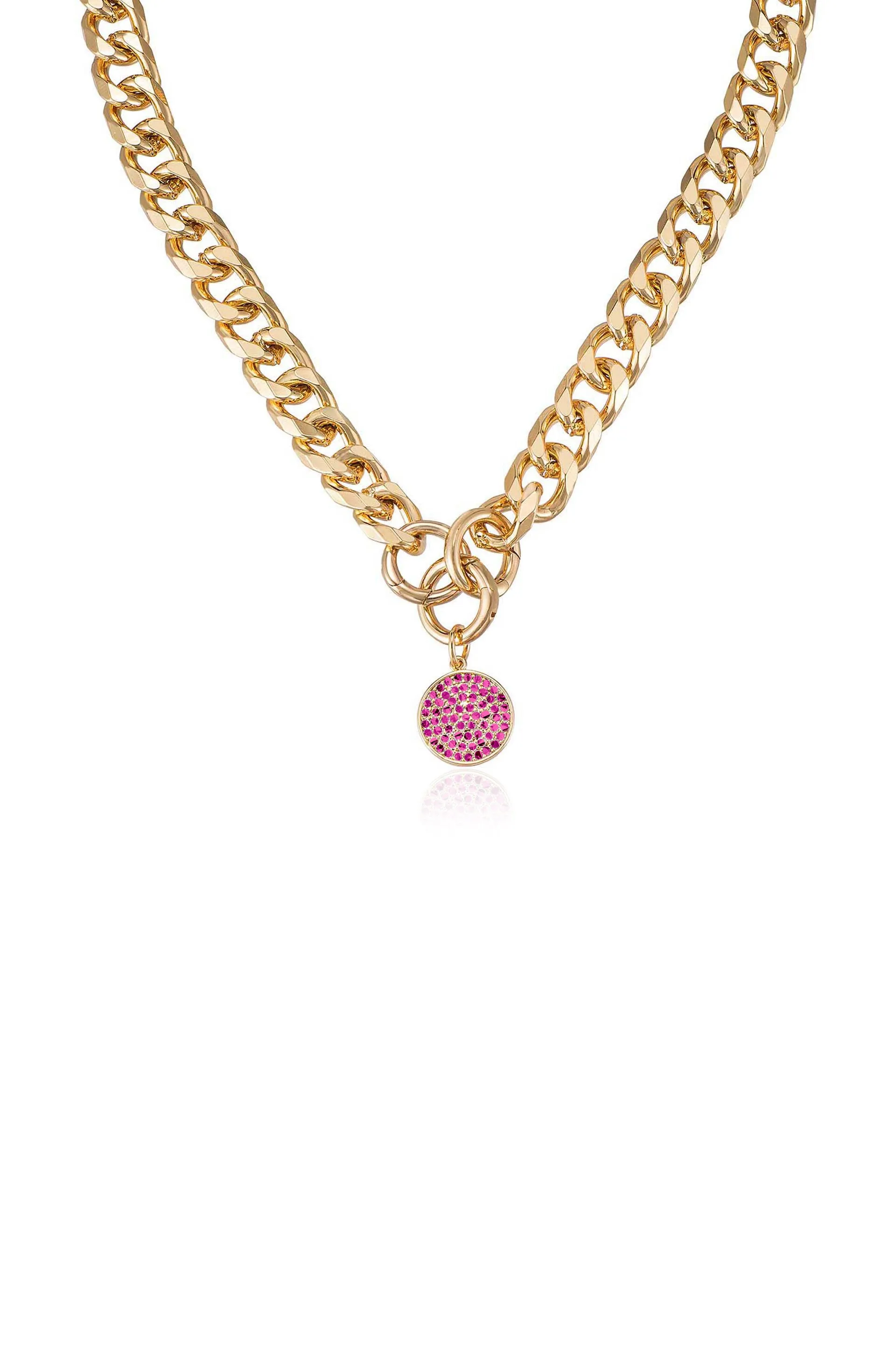 Crystal Disc Charm and Chain Necklace