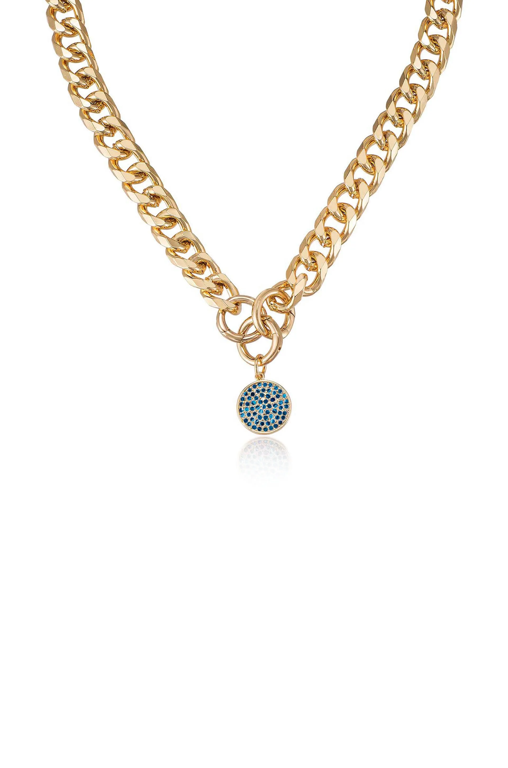 Crystal Disc Charm and Chain Necklace