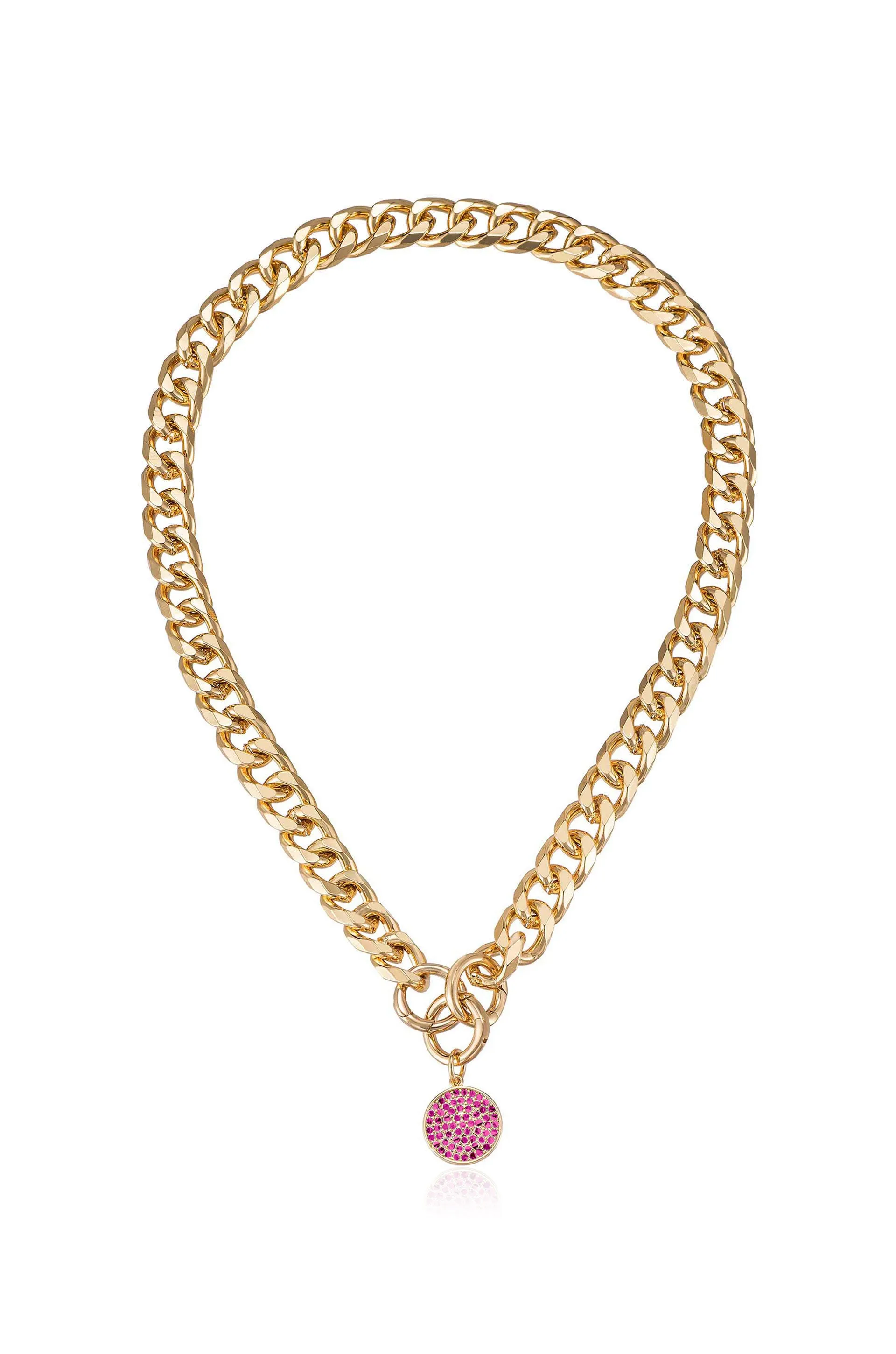 Crystal Disc Charm and Chain Necklace