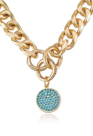 Crystal Disc Charm and Chain Necklace