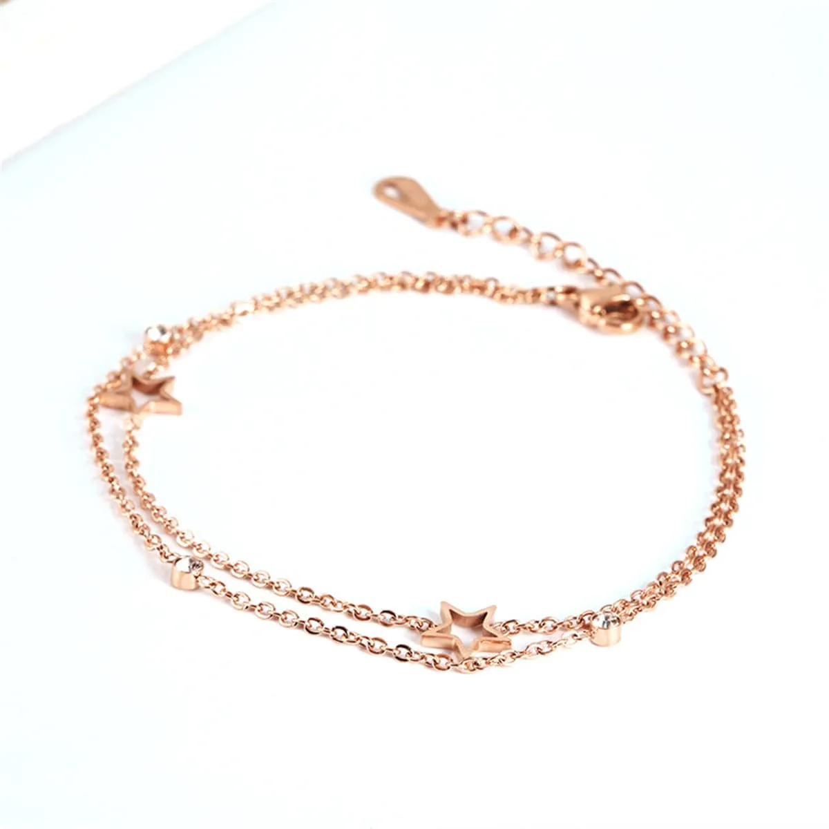 Cubic Zirconia & 18K Rose Gold-Plated Open Star Layered Bracelet