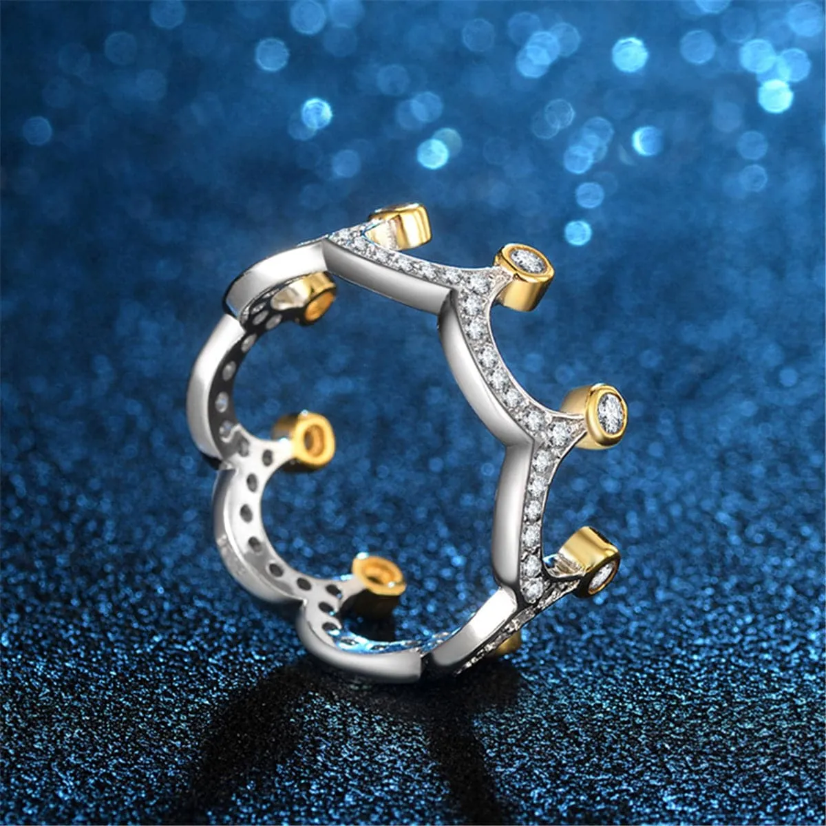 Cubic Zirconia & Two-Tone Crown Band Ring