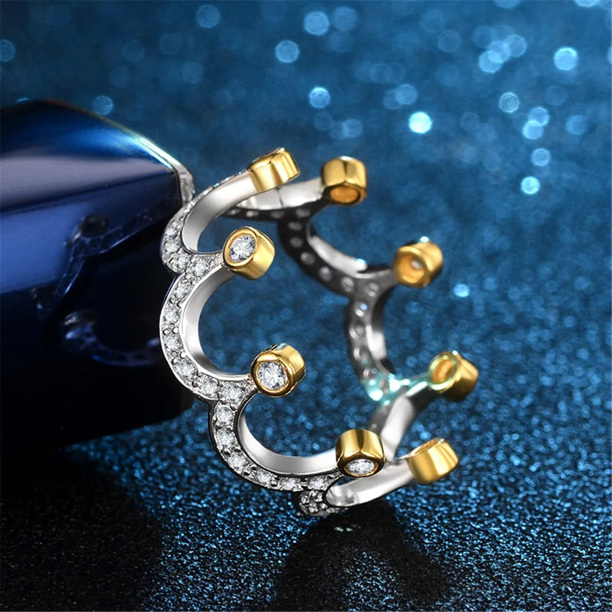 Cubic Zirconia & Two-Tone Crown Band Ring