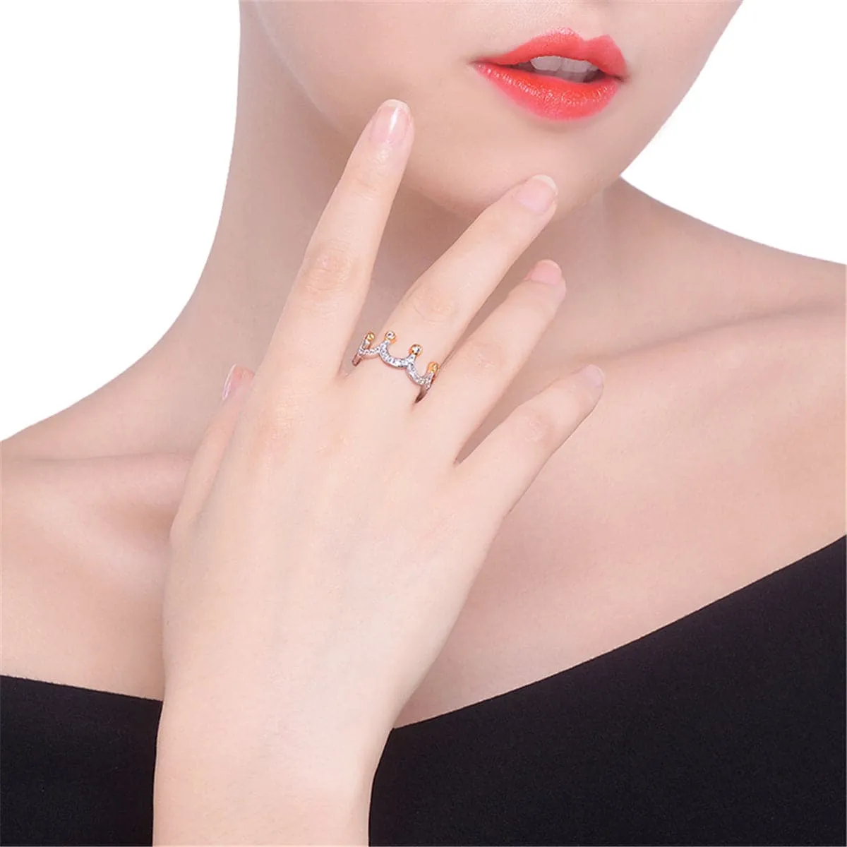Cubic Zirconia & Two-Tone Crown Band Ring