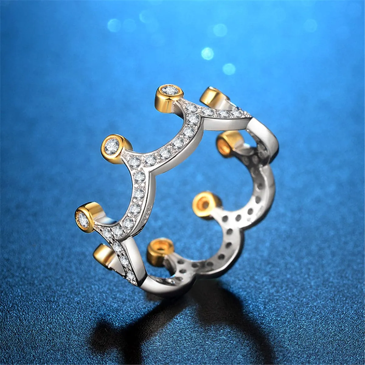 Cubic Zirconia & Two-Tone Crown Band Ring