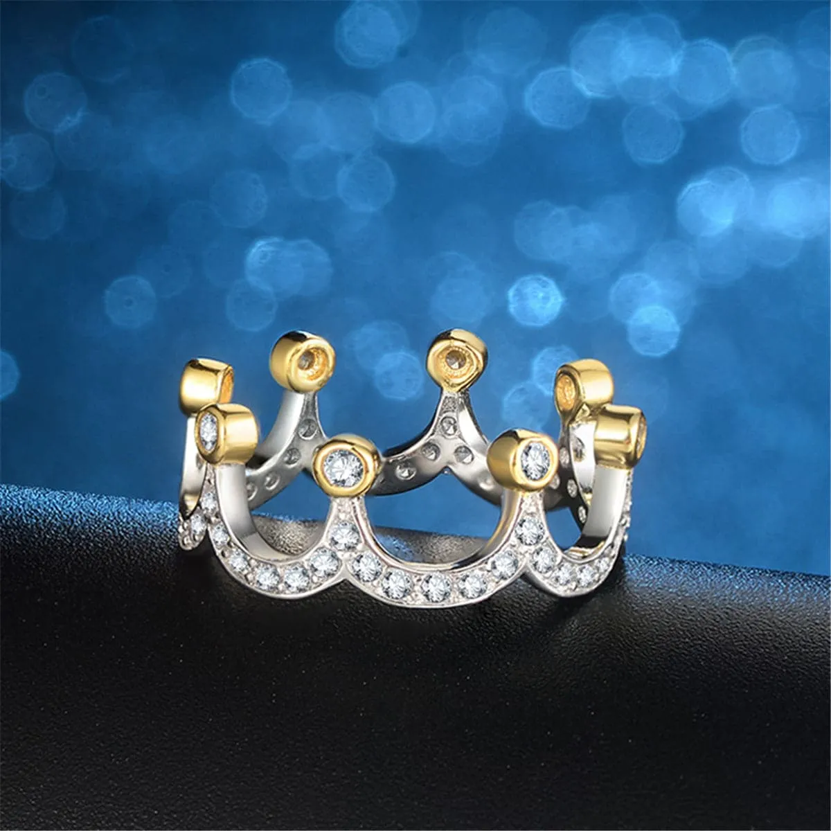 Cubic Zirconia & Two-Tone Crown Band Ring