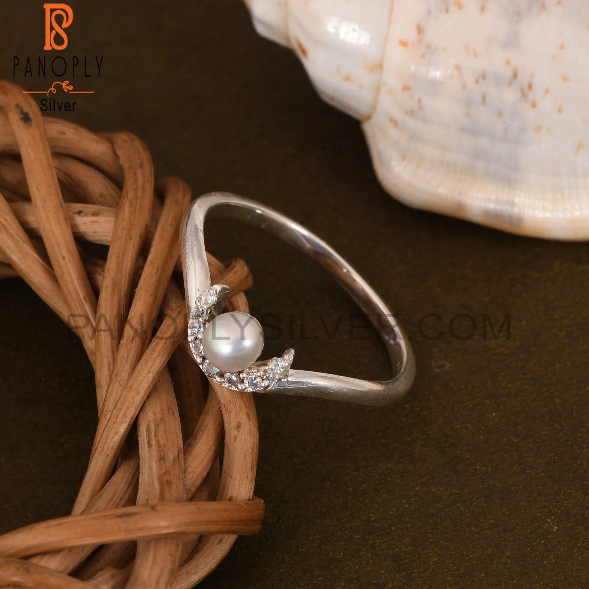 Cubic Zirconia Crown Pearl Crescent Moon Rings
