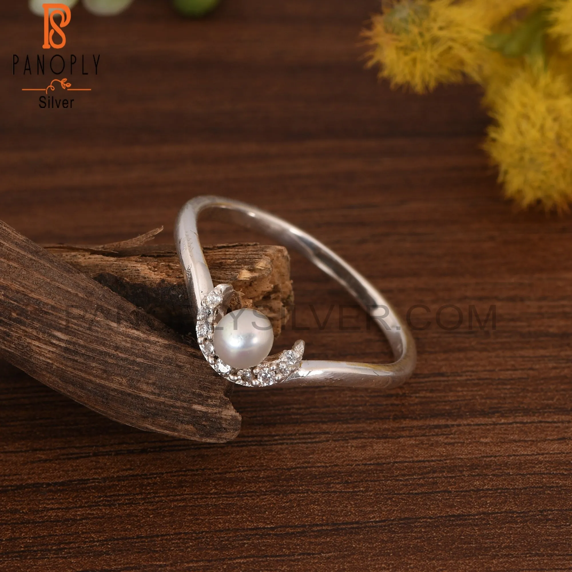 Cubic Zirconia Crown Pearl Crescent Moon Rings