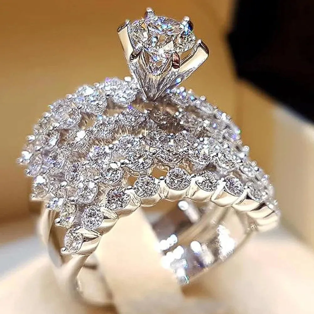 Cubic Zirconia Geometric Women Rings