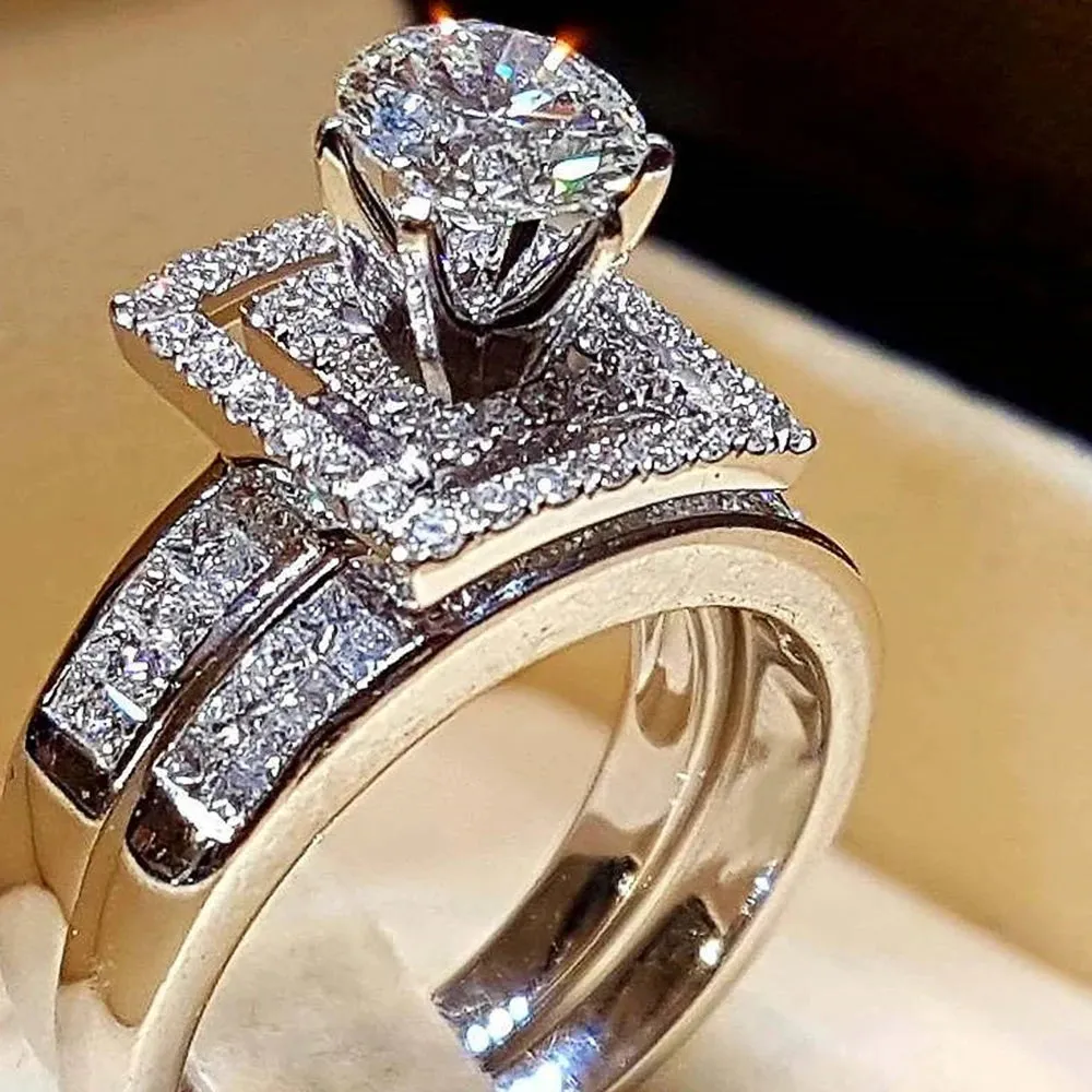 Cubic Zirconia Geometric Women Rings