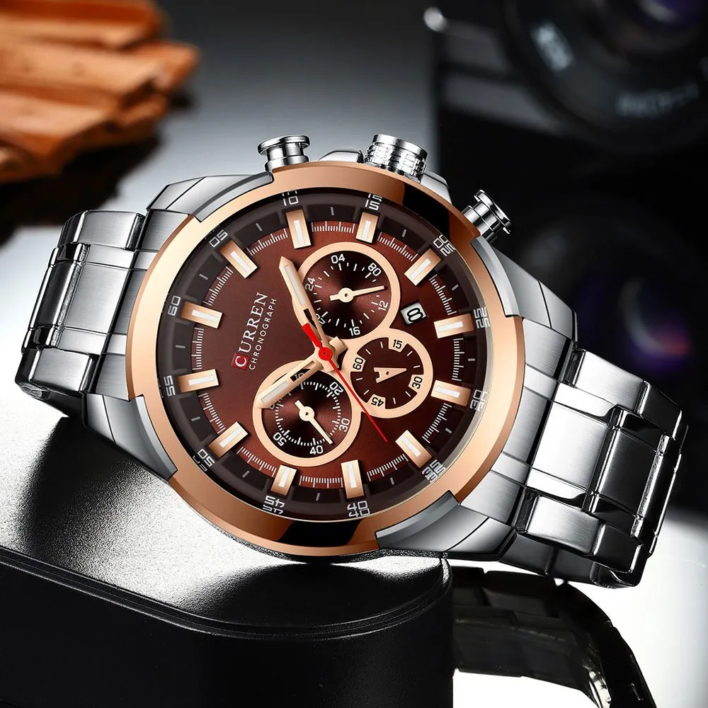 CURREN Brand Watches Stainless Steel Men Sport Quartz Wrist Watch Men Business Chronograph Fashion Military Waterproof Watch