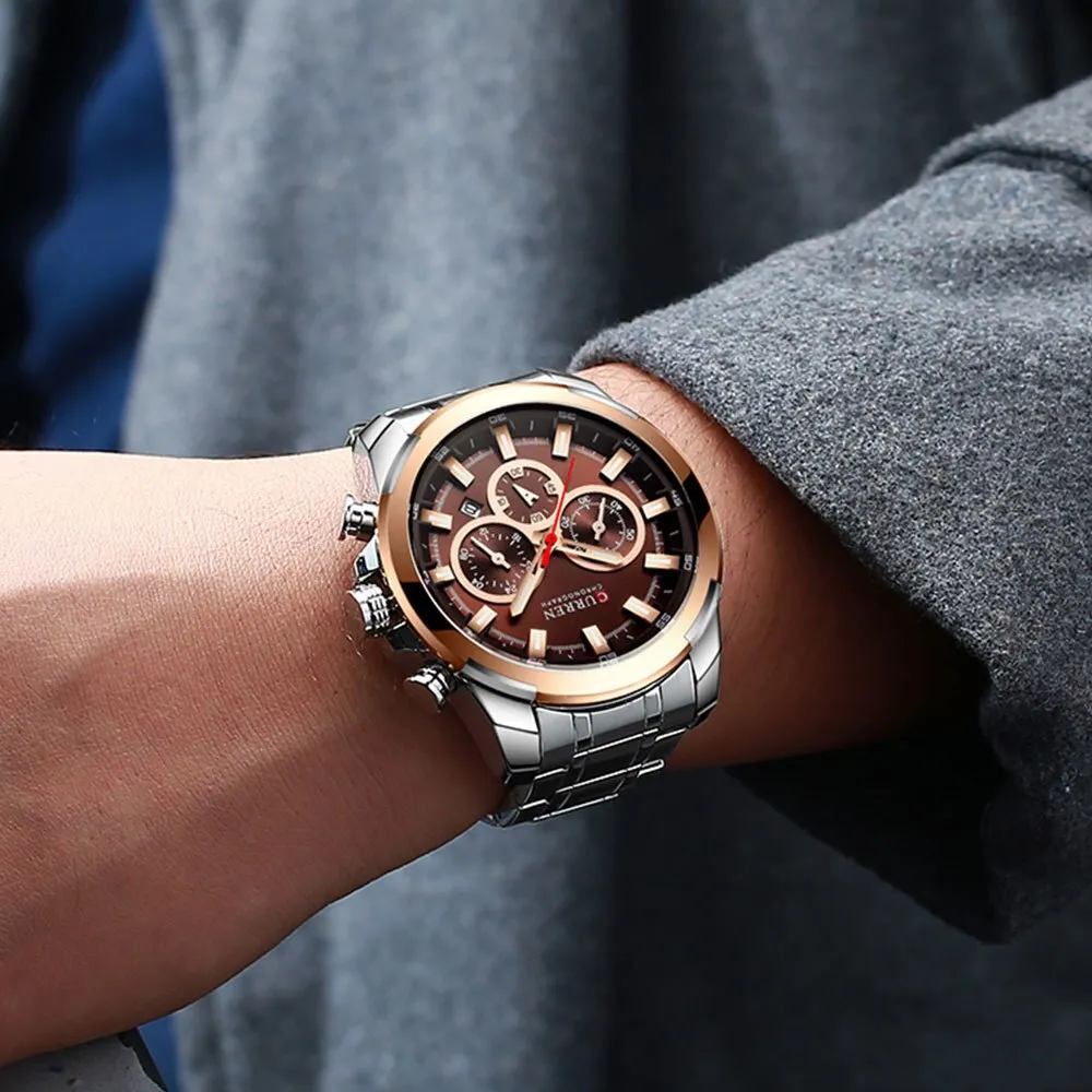 CURREN Brand Watches Stainless Steel Men Sport Quartz Wrist Watch Men Business Chronograph Fashion Military Waterproof Watch