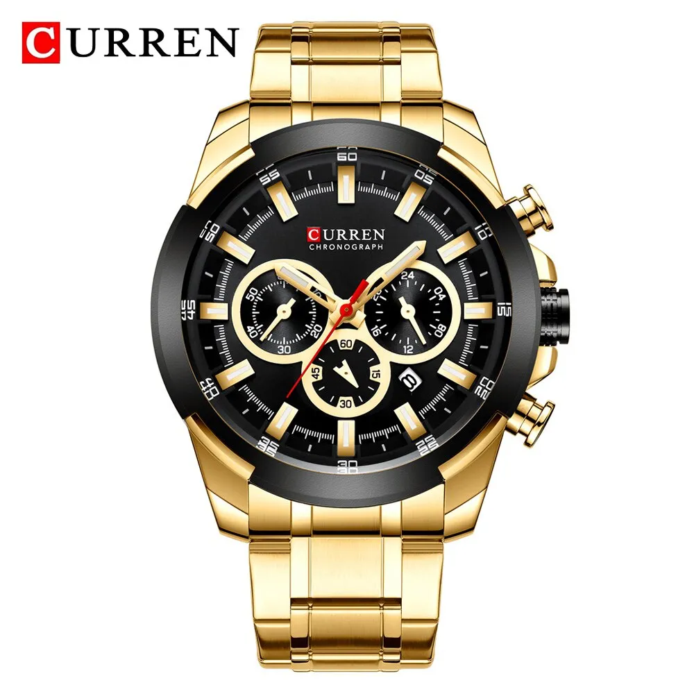 CURREN Brand Watches Stainless Steel Men Sport Quartz Wrist Watch Men Business Chronograph Fashion Military Waterproof Watch