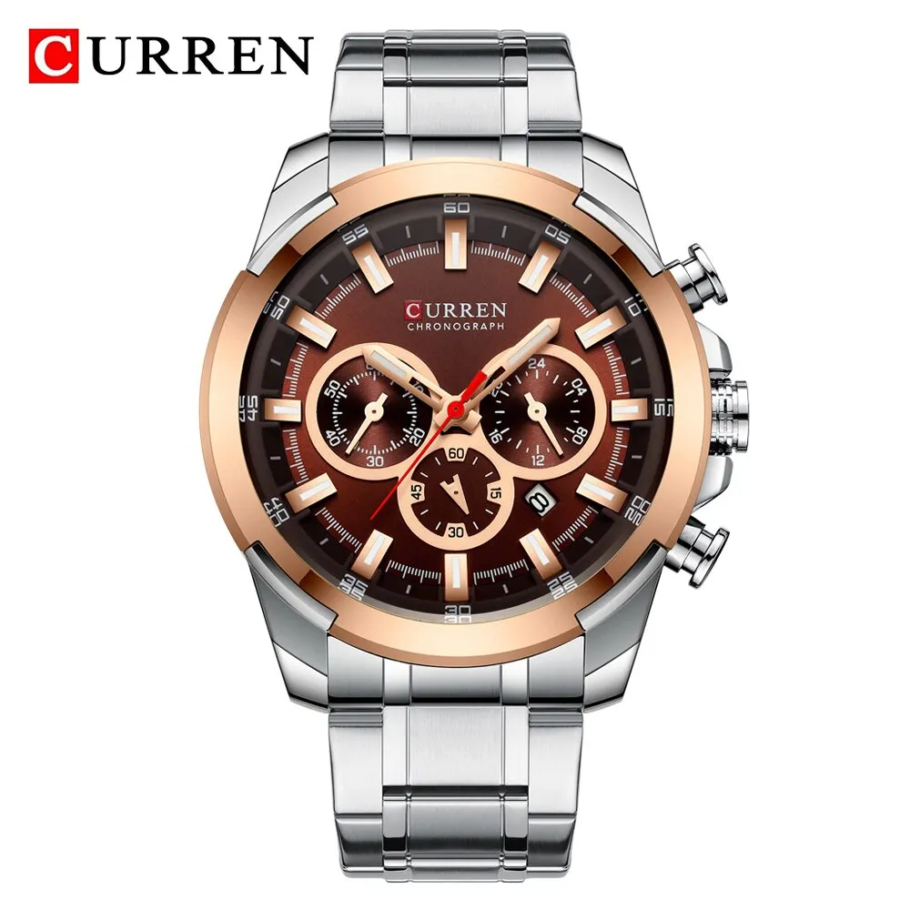 CURREN Brand Watches Stainless Steel Men Sport Quartz Wrist Watch Men Business Chronograph Fashion Military Waterproof Watch