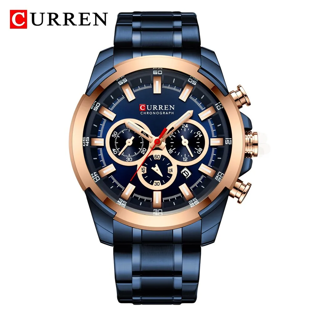 CURREN Brand Watches Stainless Steel Men Sport Quartz Wrist Watch Men Business Chronograph Fashion Military Waterproof Watch
