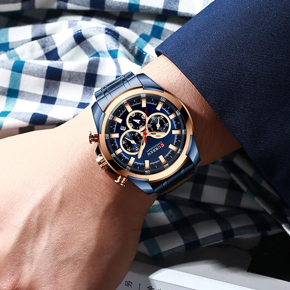CURREN Brand Watches Stainless Steel Men Sport Quartz Wrist Watch Men Business Chronograph Fashion Military Waterproof Watch