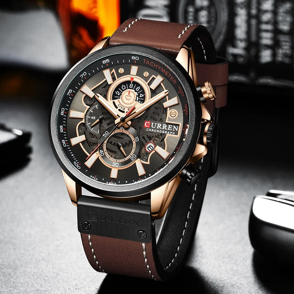 CURREN Mens Watches Fashion Leather Sport Quartz Watch Men Top Brand Luxury Waterproof Military Chronograph Relogio Masculino