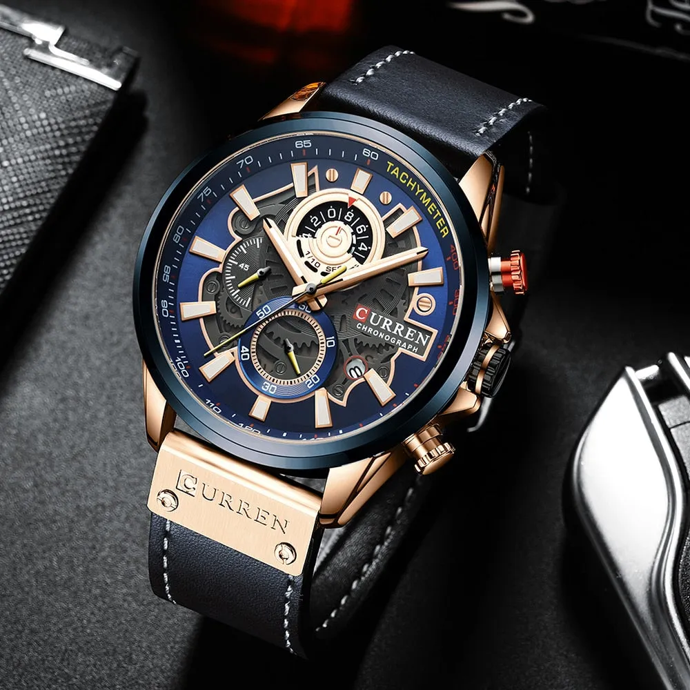 CURREN Mens Watches Fashion Leather Sport Quartz Watch Men Top Brand Luxury Waterproof Military Chronograph Relogio Masculino