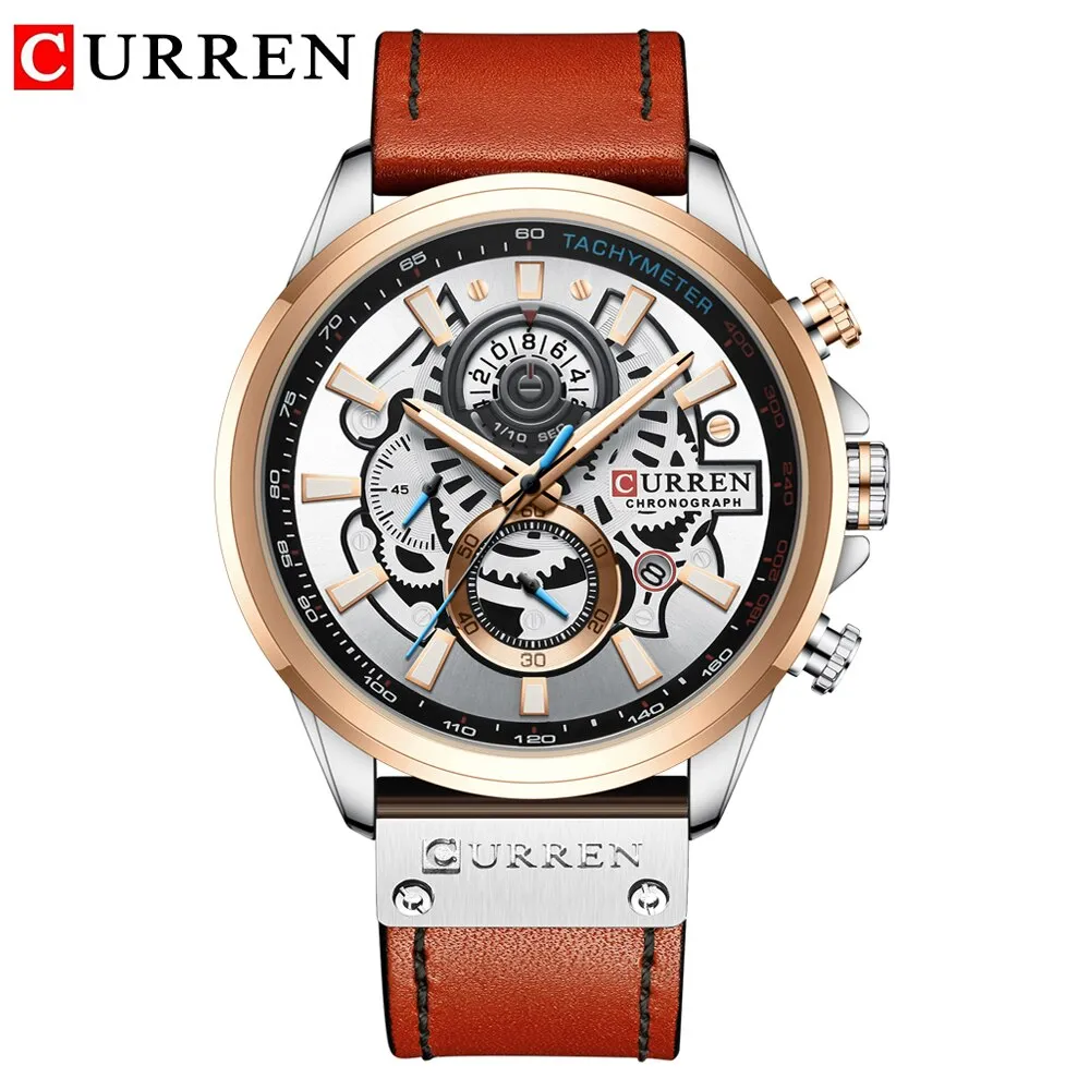 CURREN Mens Watches Fashion Leather Sport Quartz Watch Men Top Brand Luxury Waterproof Military Chronograph Relogio Masculino