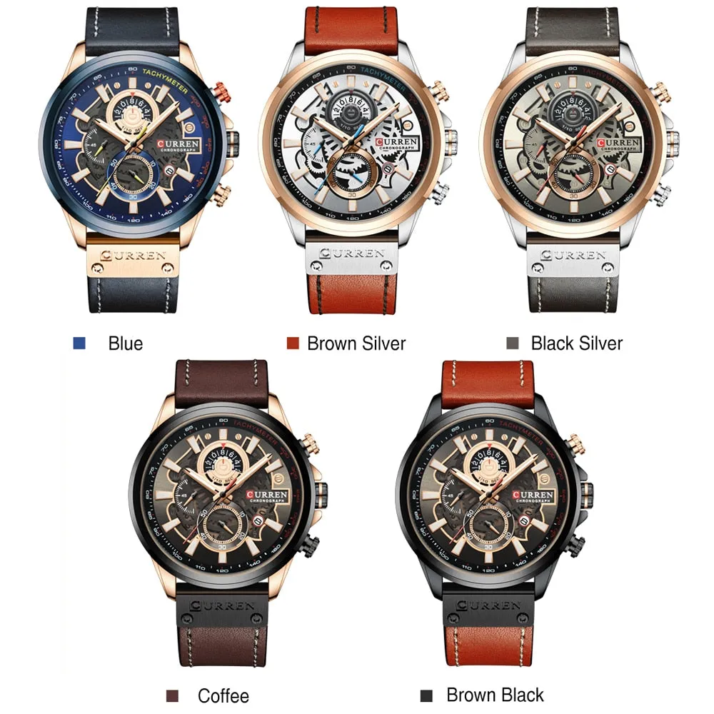 CURREN Mens Watches Fashion Leather Sport Quartz Watch Men Top Brand Luxury Waterproof Military Chronograph Relogio Masculino