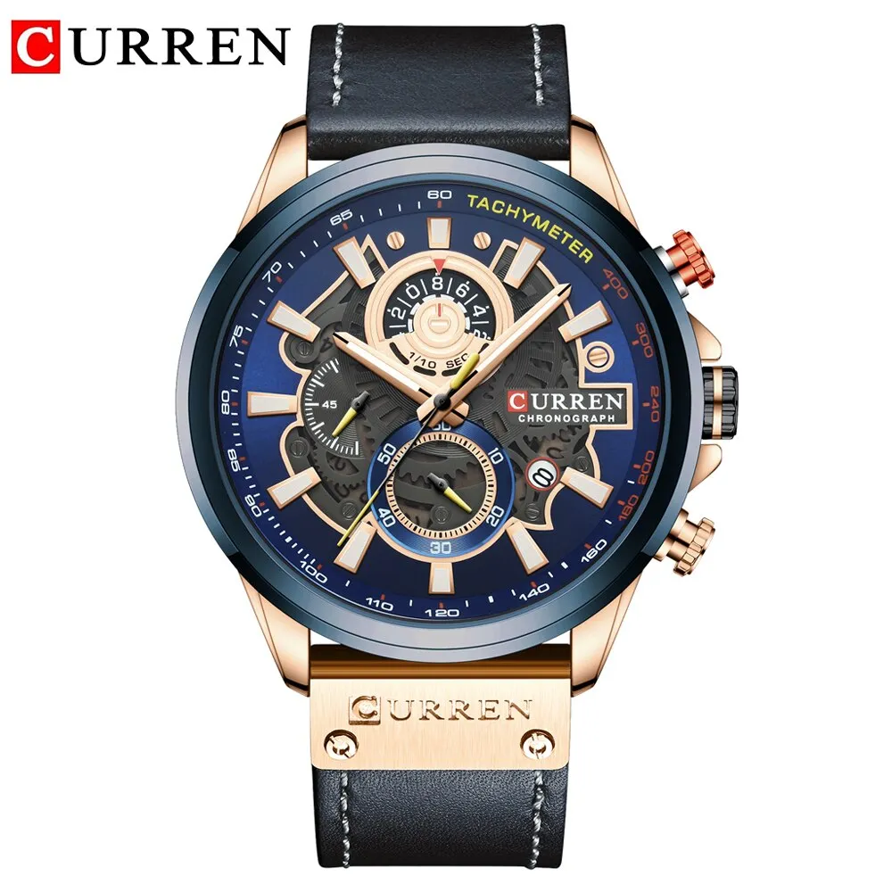 CURREN Mens Watches Fashion Leather Sport Quartz Watch Men Top Brand Luxury Waterproof Military Chronograph Relogio Masculino