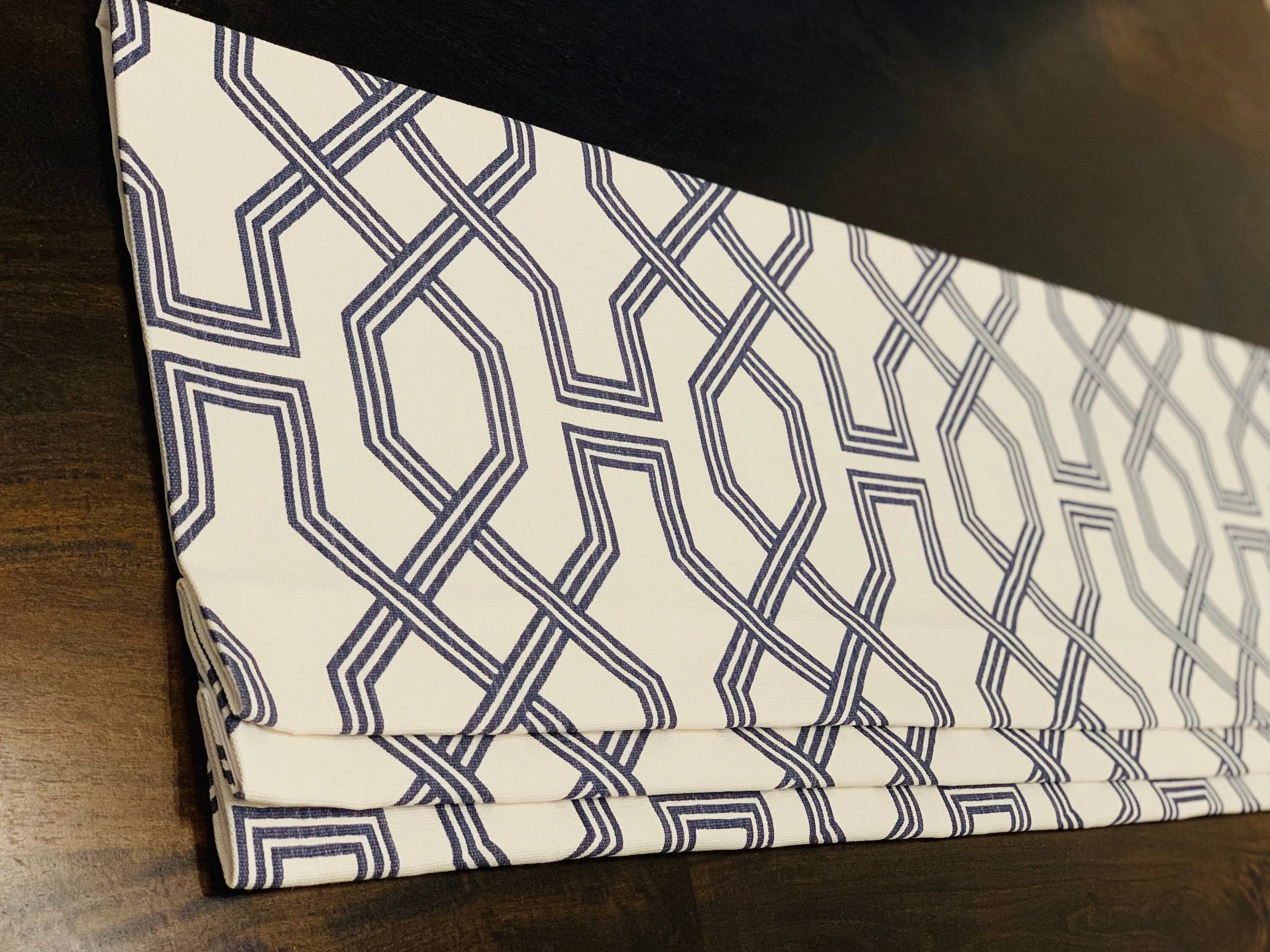 Custom Made Faux Roman Shade Valance, Ander Blue, Graphite Grey or Pewter & White Print on Premium Cotton Linen, Fully Lined