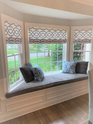 Custom Made Faux Roman Shade Valance, Ander Blue, Graphite Grey or Pewter & White Print on Premium Cotton Linen, Fully Lined