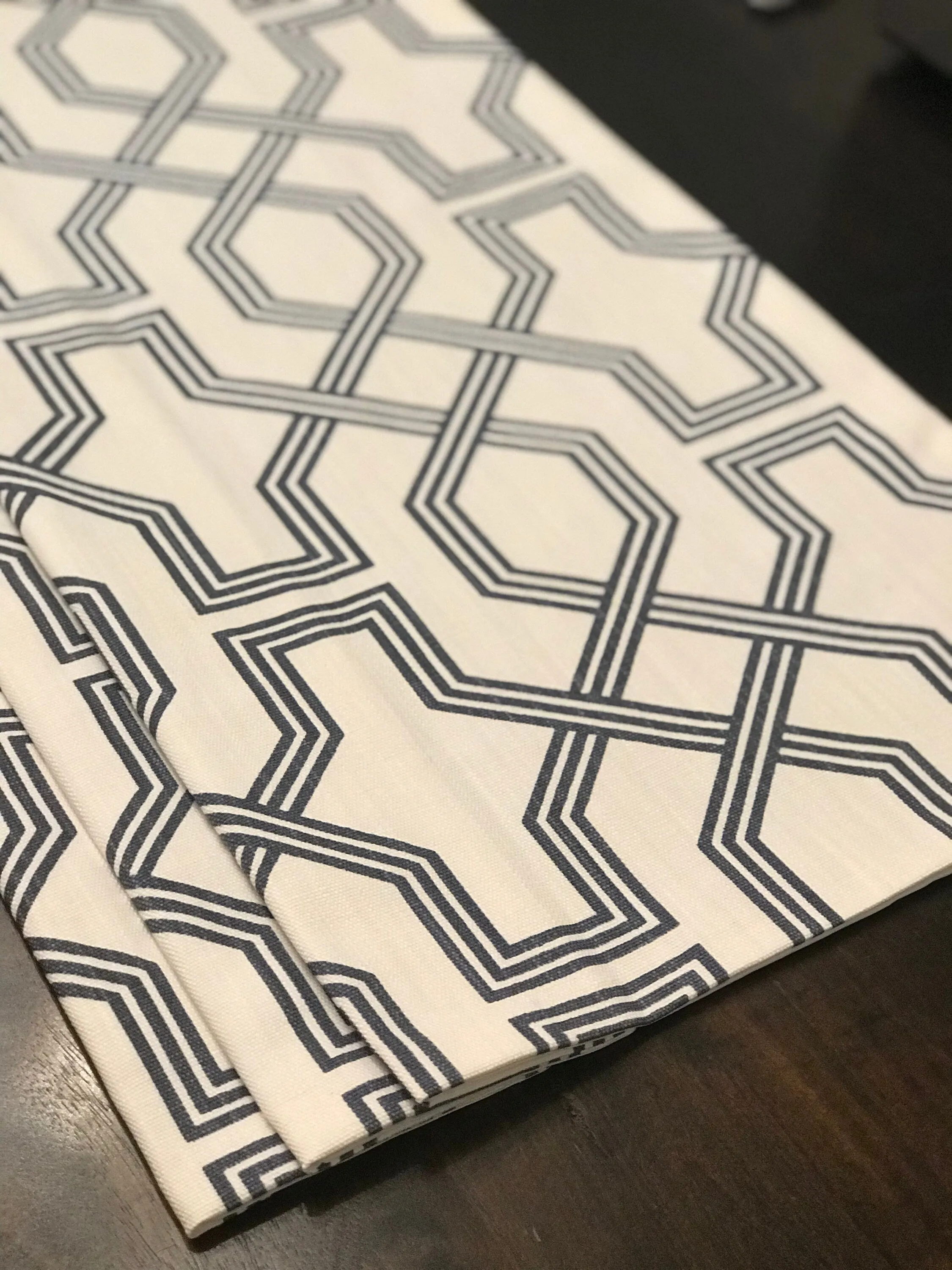 Custom Made Faux Roman Shade Valance, Ander Blue, Graphite Grey or Pewter & White Print on Premium Cotton Linen, Fully Lined