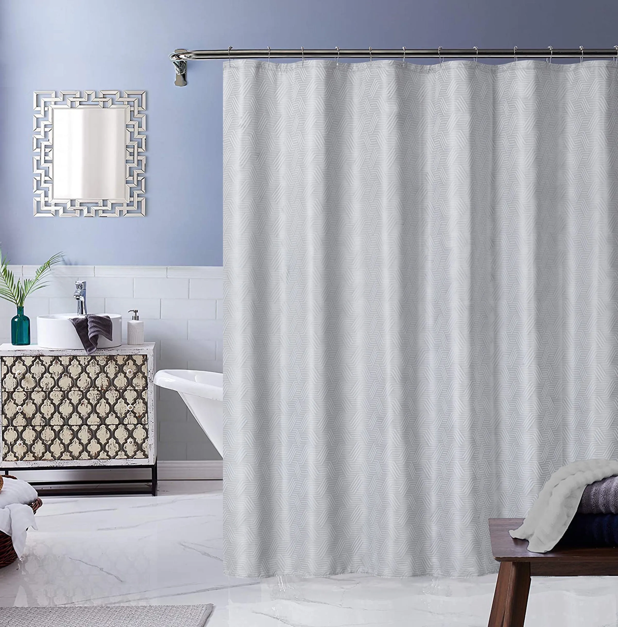 Dainty Home Monte Carlo 3D Embossed Textured Cotton Feel Geometric Designed Fabric Shower Curtain