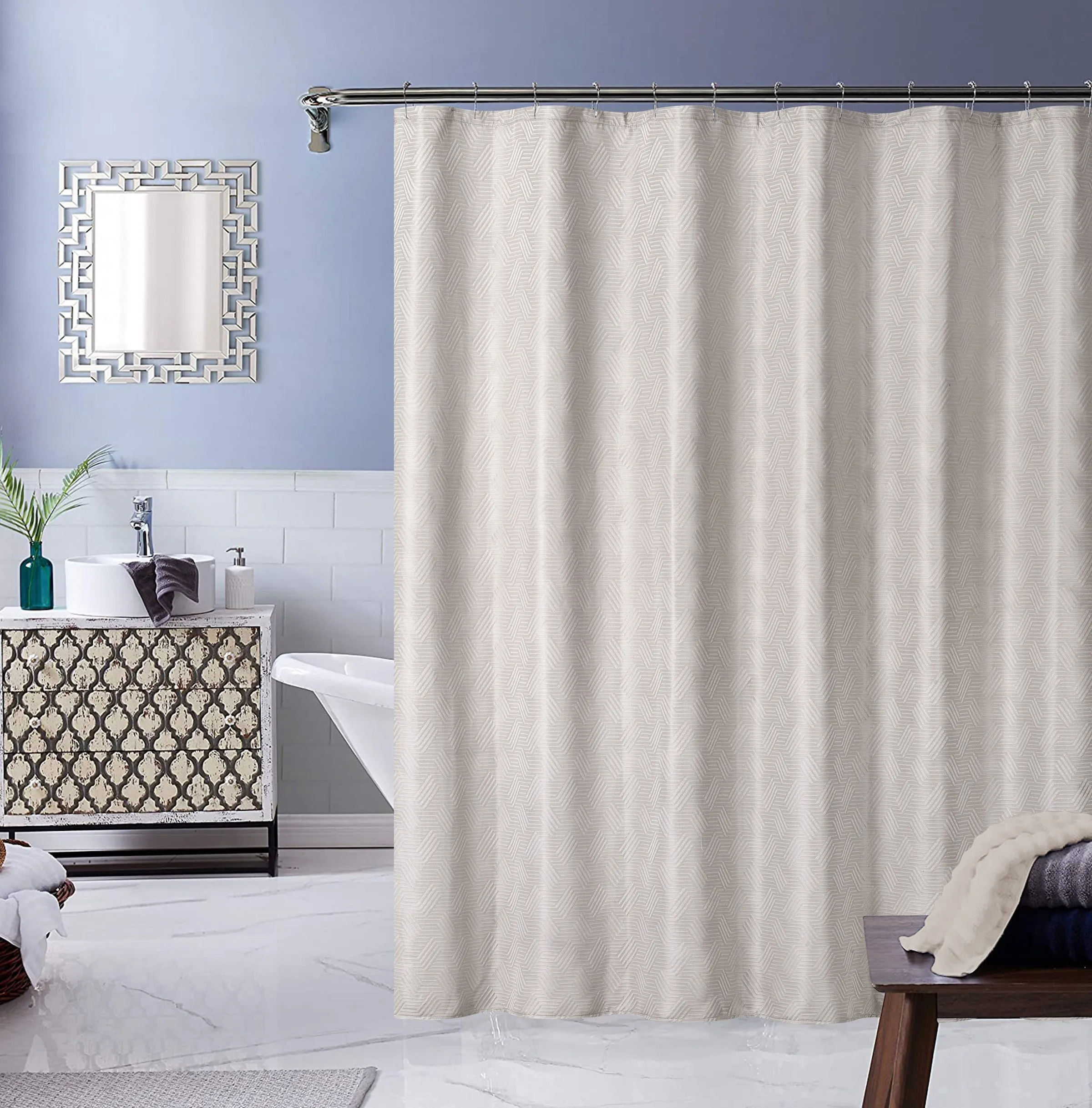 Dainty Home Monte Carlo 3D Embossed Textured Cotton Feel Geometric Designed Fabric Shower Curtain