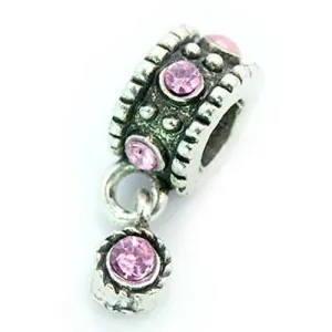 Dangle Bead W/light Pink  Rhinestones Birthstone European Bead Compatible for Most European Snake Chain Bracelet