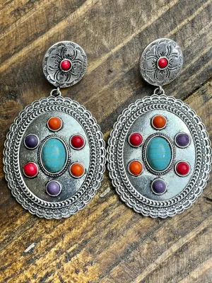 Darby Western Double Concho Pendant Earrings