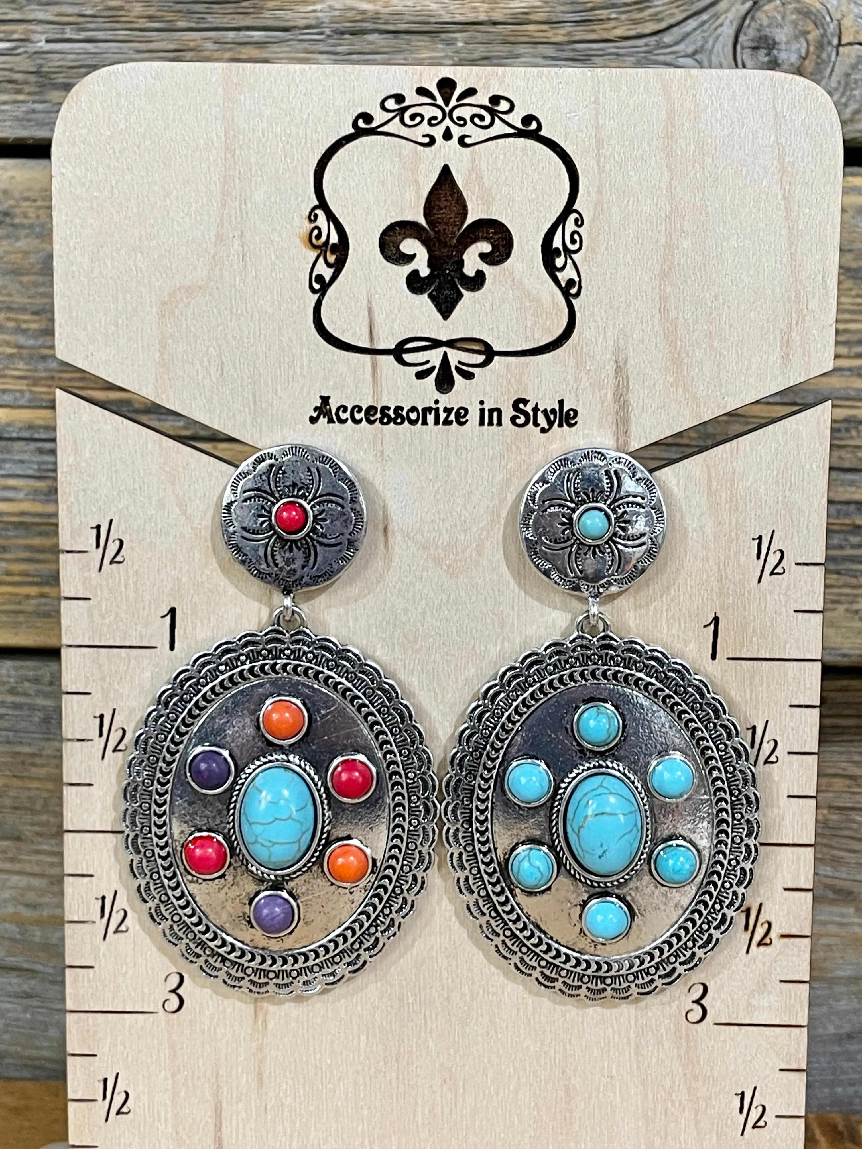 Darby Western Double Concho Pendant Earrings