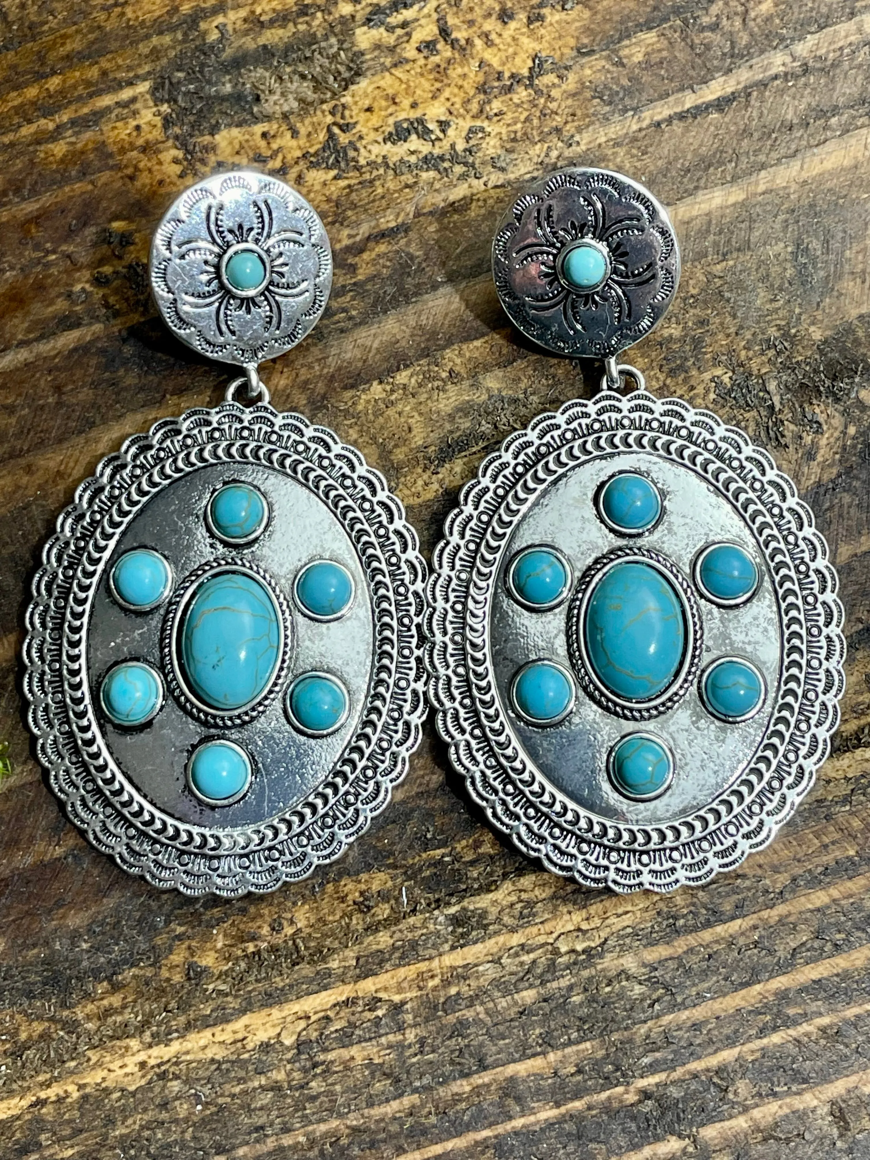 Darby Western Double Concho Pendant Earrings