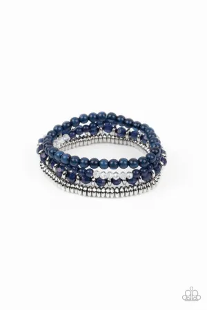 Destination Dreamscape - Blue - Navy Silver Beads Paparazzi Stretchy Bracelet