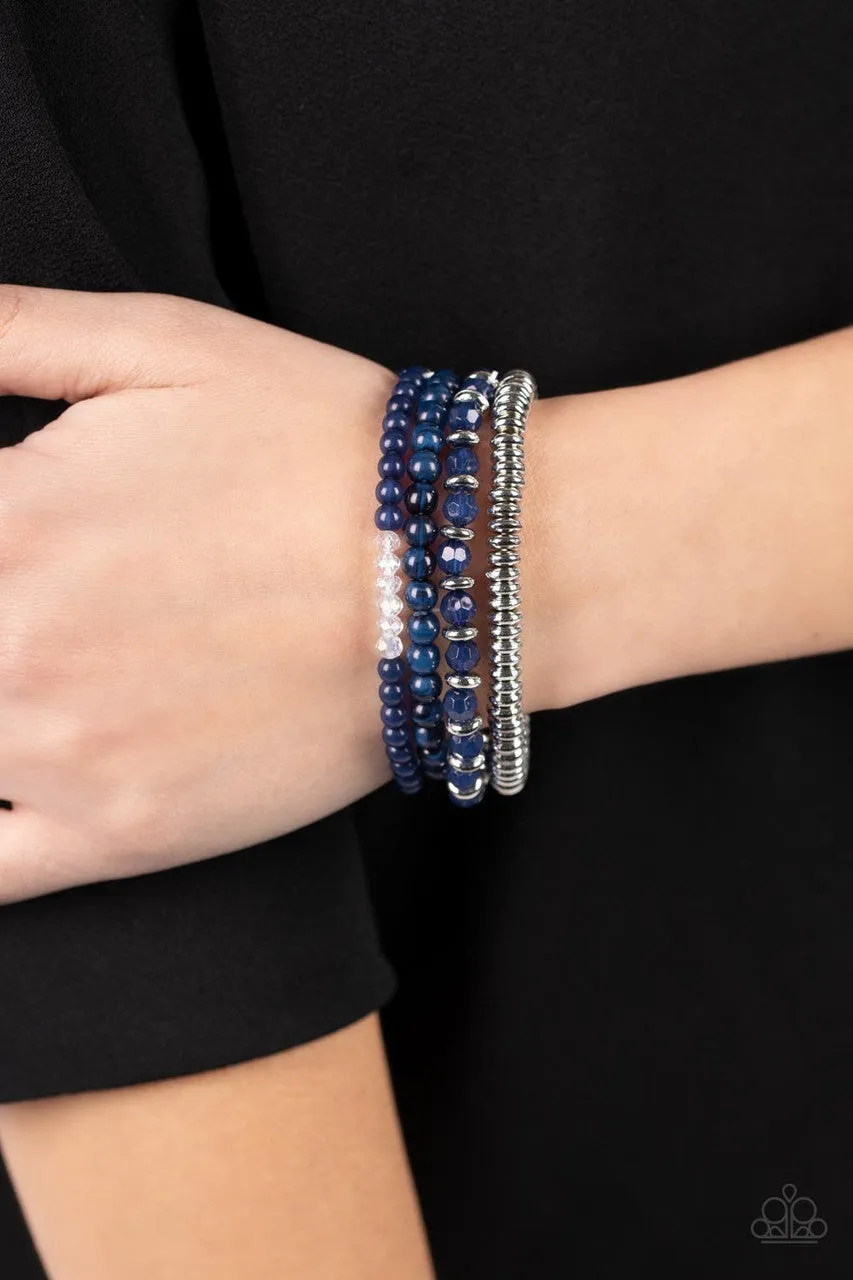 Destination Dreamscape - Blue - Navy Silver Beads Paparazzi Stretchy Bracelet