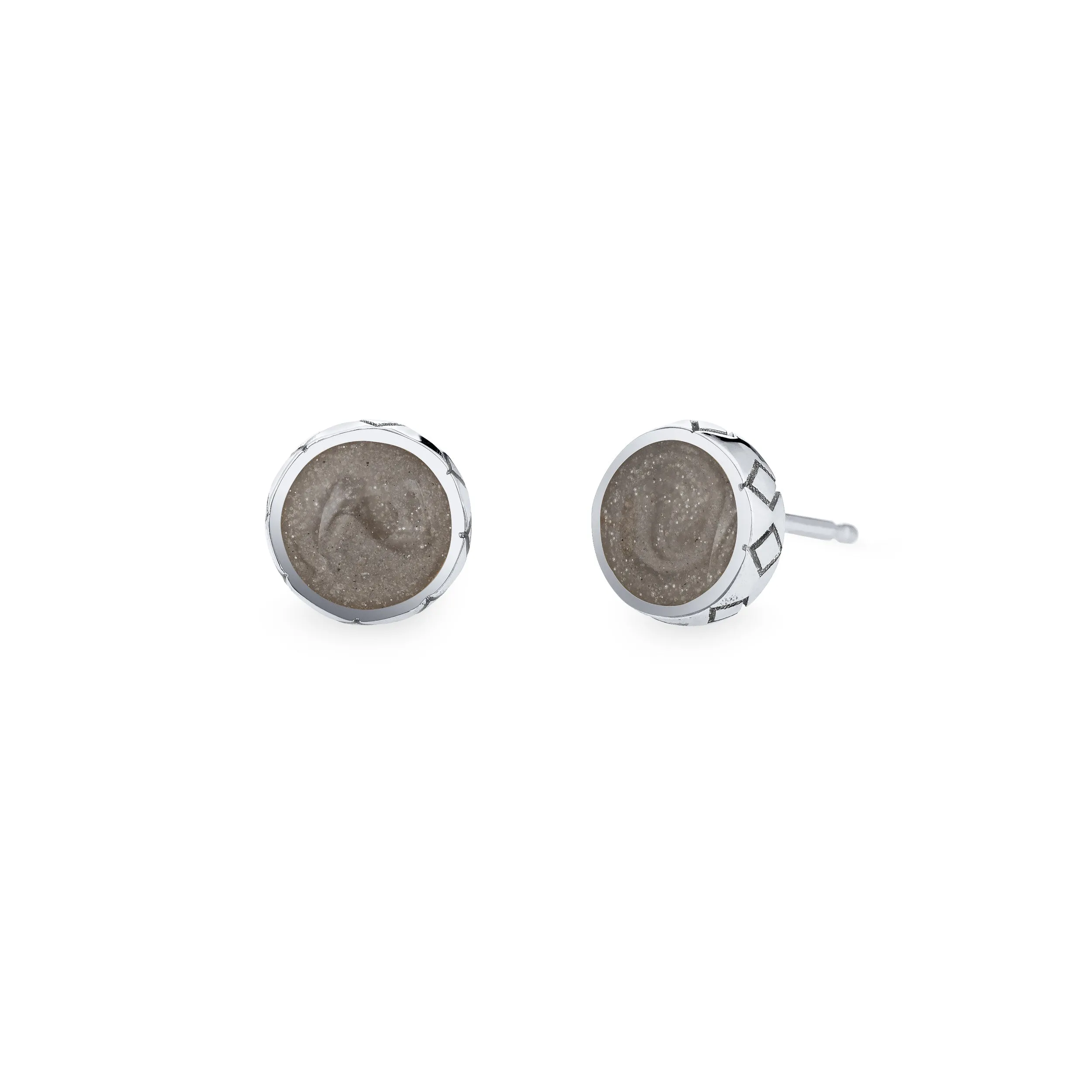 Detailed Circle Stud Cremation Earrings in 14K White Gold