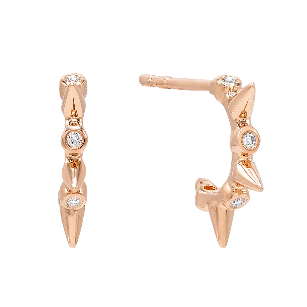 Diamond Bezel Spike Hoop Earring 14K