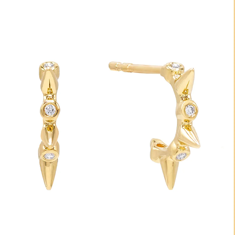Diamond Bezel Spike Hoop Earring 14K