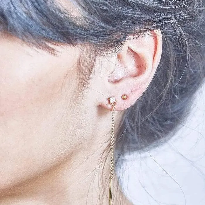 Diamond Gold Spike Drop Earrings