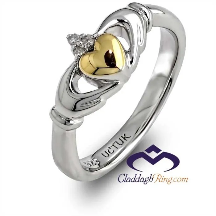 Diamond Ladies Silver and 14K Gold mix Claddagh Ring ULS-6169