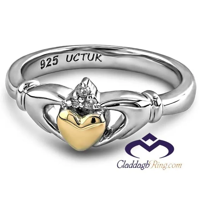 Diamond Ladies Silver and 14K Gold mix Claddagh Ring ULS-6169